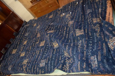 Lot 419 - Modern dark blue fabric curtain decorated with...