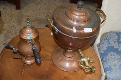 Lot 442 - Copper tea urn or samovar together with a...