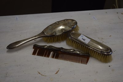 Lot 140 - Silver backed three piece dressing table...