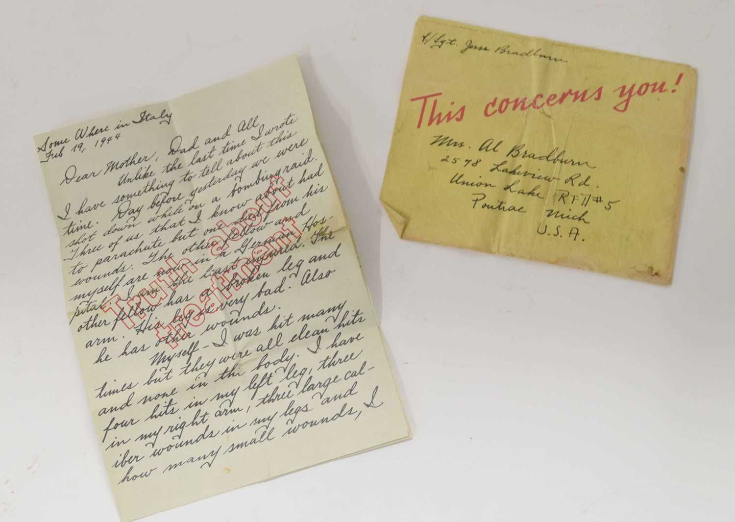 Lot 69 - WWII piece of ephemera - German POW letter...