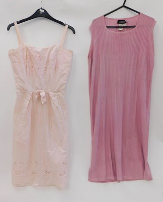 Lot 85 - A Jean Muir pink silk knitted sleeveless dress,...