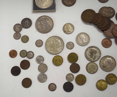 Lot 112 - Small metal cash tin containing various...