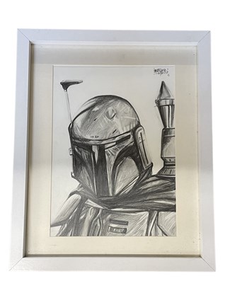 Lot 122 - A signed 2015 graphite portrait of Star Wars'...