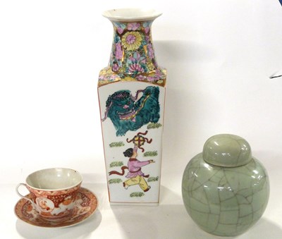 Lot 341 - Chinese porcelain vase of faceted form...