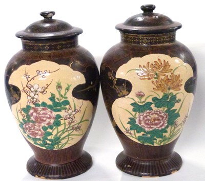 Lot 309 - An unusual pair of Satsuma vases and covers,...