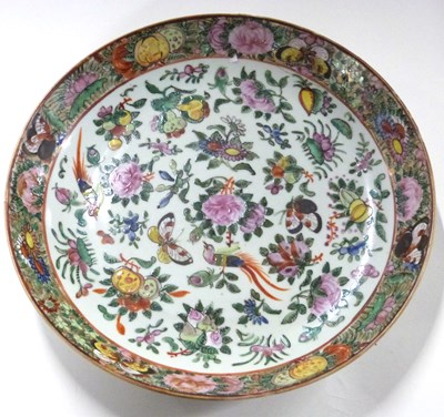 Lot 344 - Cantonese porcelain dish with polychrome...