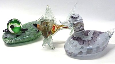 Lot 356 - Two Murano style models of ducks and a further...