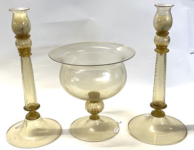 Lot 372 - Large glass vase together with two glass...