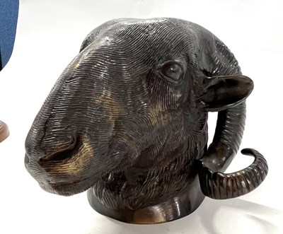 Lot 396 - A metal wall pocket modelled as a rams head