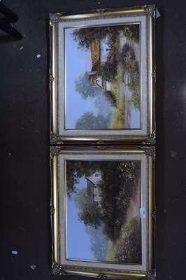 Lot 534 - Pair of countryside cottages, oil on canvas,...
