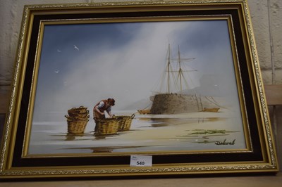 Lot 540 - Fishermen by a Harbour, oil on canvas, framed