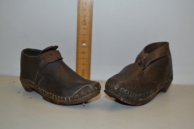 Lot 74 - Pair of child's antique leather shoes with...