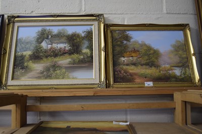 Lot 561 - Pair of country cottages, oil on canvas