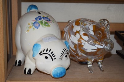 Lot 585A - Handblown glass pig money bank and a ceramic...
