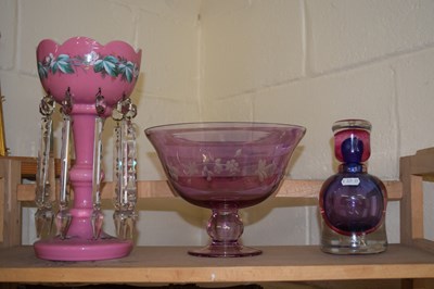 Lot 591 - Pink glass bowl and stand together with a pink...