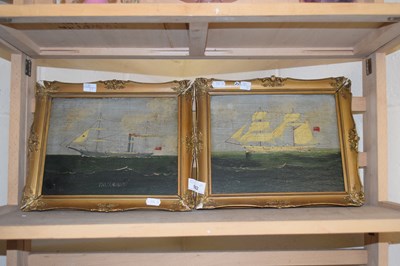 Lot 592 - Pair of Naive shipping scenes in gilt frames