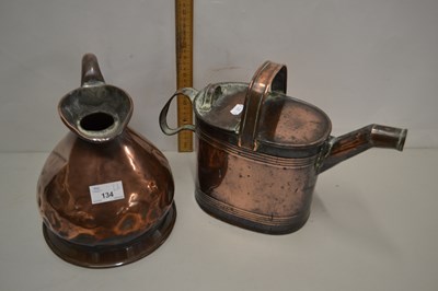 Lot 134 - Copper jug and a copper hot water can