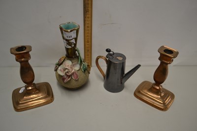 Lot 135 - Mixed Lot: Pair of copper candlesticks, floral...