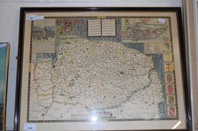 Lot 224 - Reproduction coloured map of Norfolk, framed...