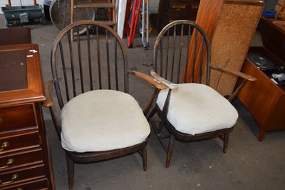 Lot 817 - Pair of stick back armchairs with sprung and...