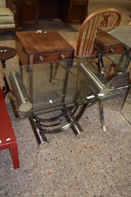 Lot 303 - Retro glass top and chrome framed side table,...