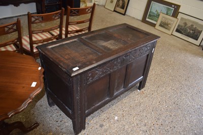 Lot 329 - 18th Century oak coffer with three panelled...