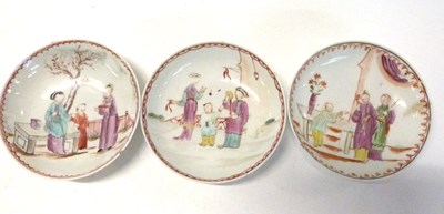 Lot 416 - Three Lowestoft porcelain saucers with...