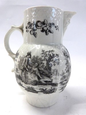 Lot 419 - A Worcester cabbage moulded mask jug printed...