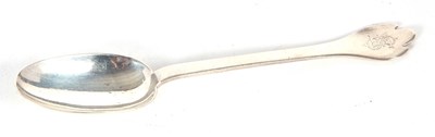 Lot 9 - A silver rat tail treffid spoon engraved with...