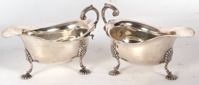 Lot 15 - Pair of George V silver sauce boats of typical...