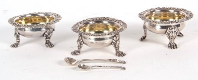 Lot 33 - Three Georgian silver cauldron salt cellars...