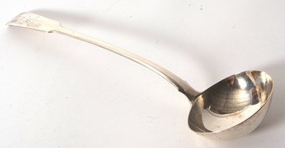 Lot 34 - A George IV silver fiddle pattern soup ladle,...