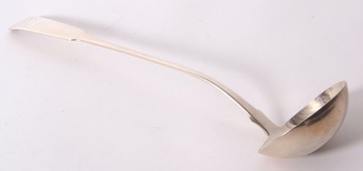 Lot 98 - A George IV silver fiddle pattern soup ladle...