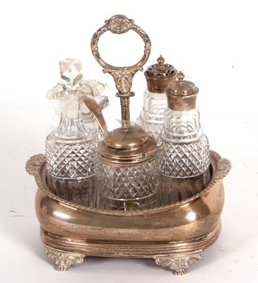 Lot 94 - A Georgian silver framed five bottle cruet set,...