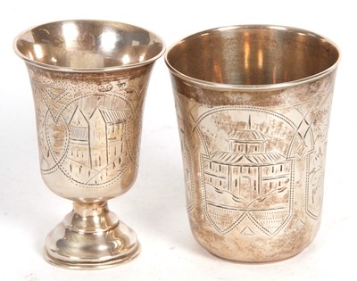 Lot 140 - A Russian silver beaker/vodka cup, chased and...