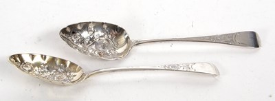 Lot 179 - Pair  of George III silver spoons having oval...