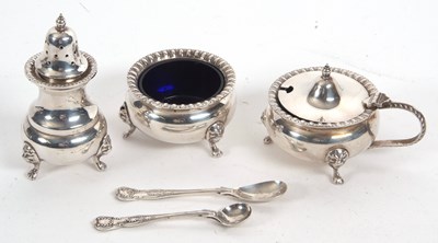 Lot 193 - A hallmarked silver condiment set of plain...