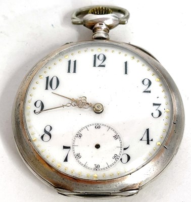 Lot 340 - A white metal pocket watch, stamped in the...