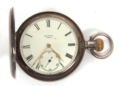 Lot 343 - A white metal Elgin Hunter pocket watch, the...