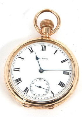 Lot 346 - A Waltham gold plated open faced pocket watch,...