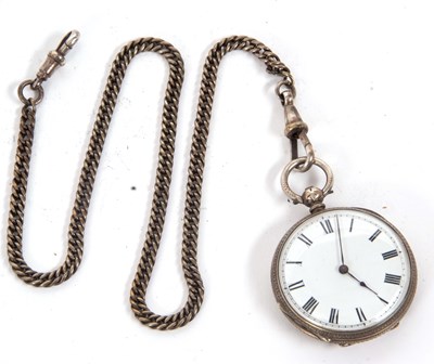 Lot 245 - A white metal pocket watch with chain, the...