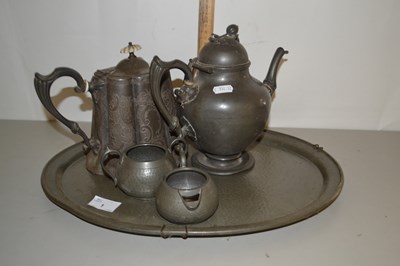 Lot 1 - A pewter tea service and tray