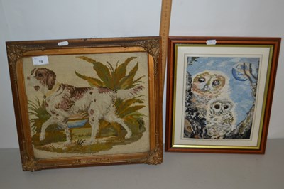 Lot 19 - Victorian needlework picture of a Spaniel plus...