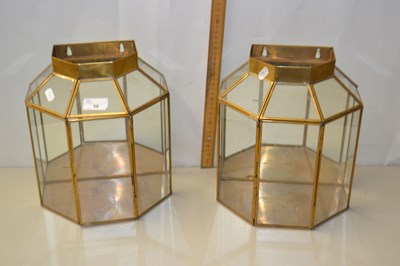 Lot 36 - Pair of brass framed lanterns