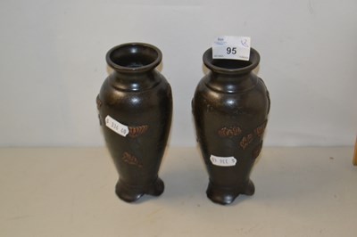 Lot 95 - Pair of small Japanese bronze vases decorated...