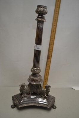 Lot 147 - Silver plated table lamp with camel decoration...