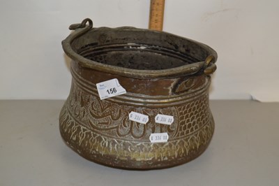 Lot 156 - Persian or Middle Eastern copper pan decorated...