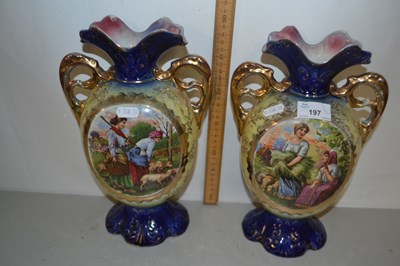 Lot 197 - Pair of gilt decorated double handled vases