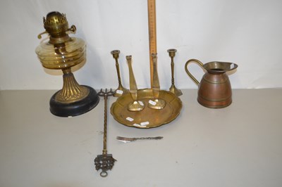 Lot 204 - Mixed Lot: Oil lamp base, various candlesticks,...