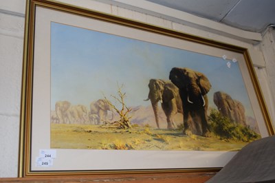 Lot 244 - David Shepherd, coloured print of elephants,...